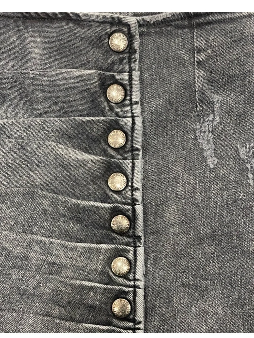 Retrofete Willa Black Washed Button-Trim Mini Skirt XS